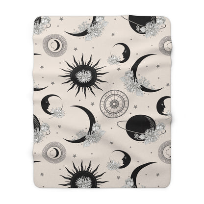 Celestial Sun and Moon Zodiac witchy Sherpa Fleece Blanket - Uranus House