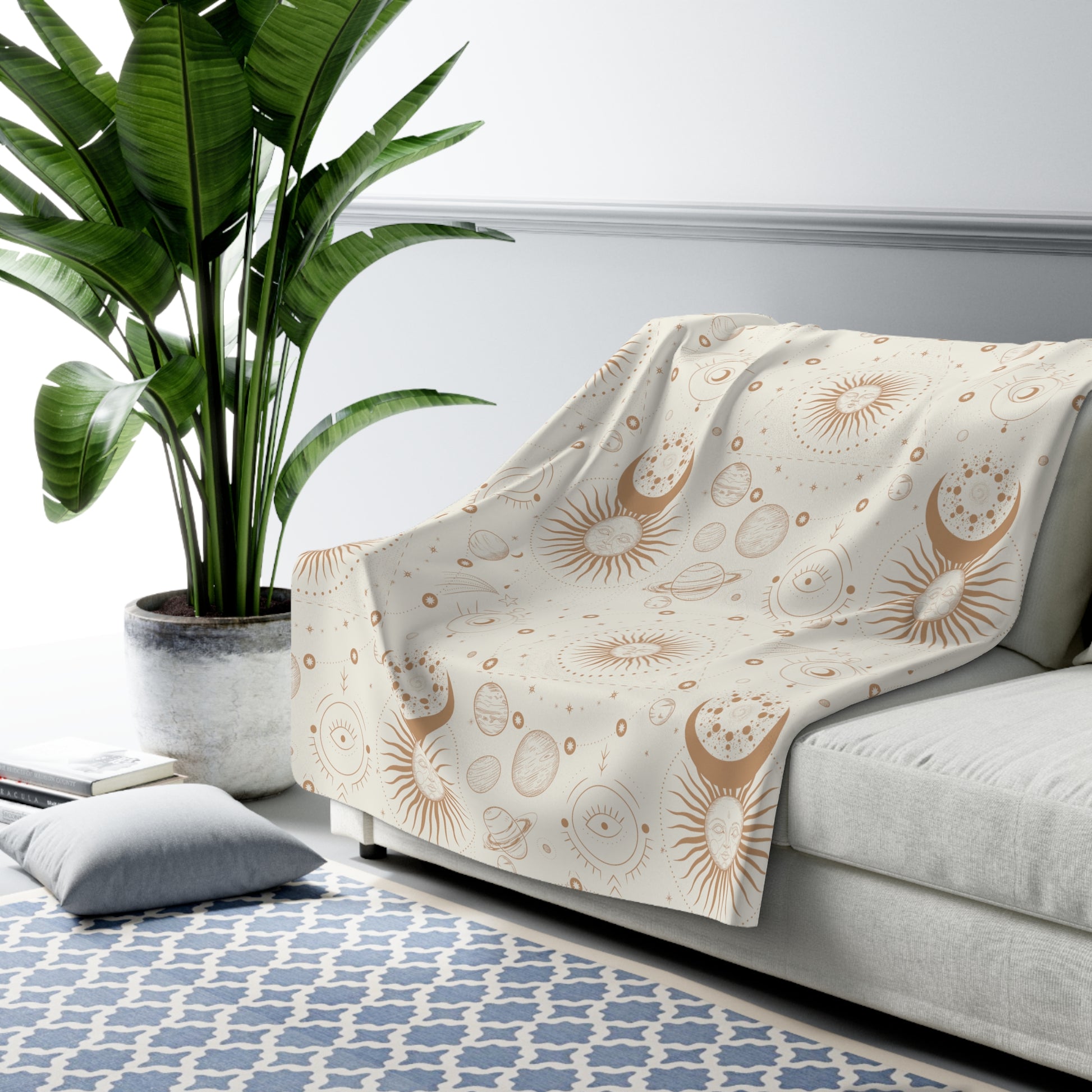 Celestial Sun and Moon cream Sherpa Fleece Blanket - Uranus House