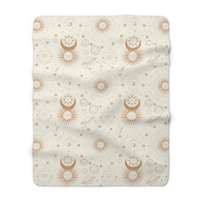 Celestial Sun and Moon cream Sherpa Fleece Blanket - Uranus House