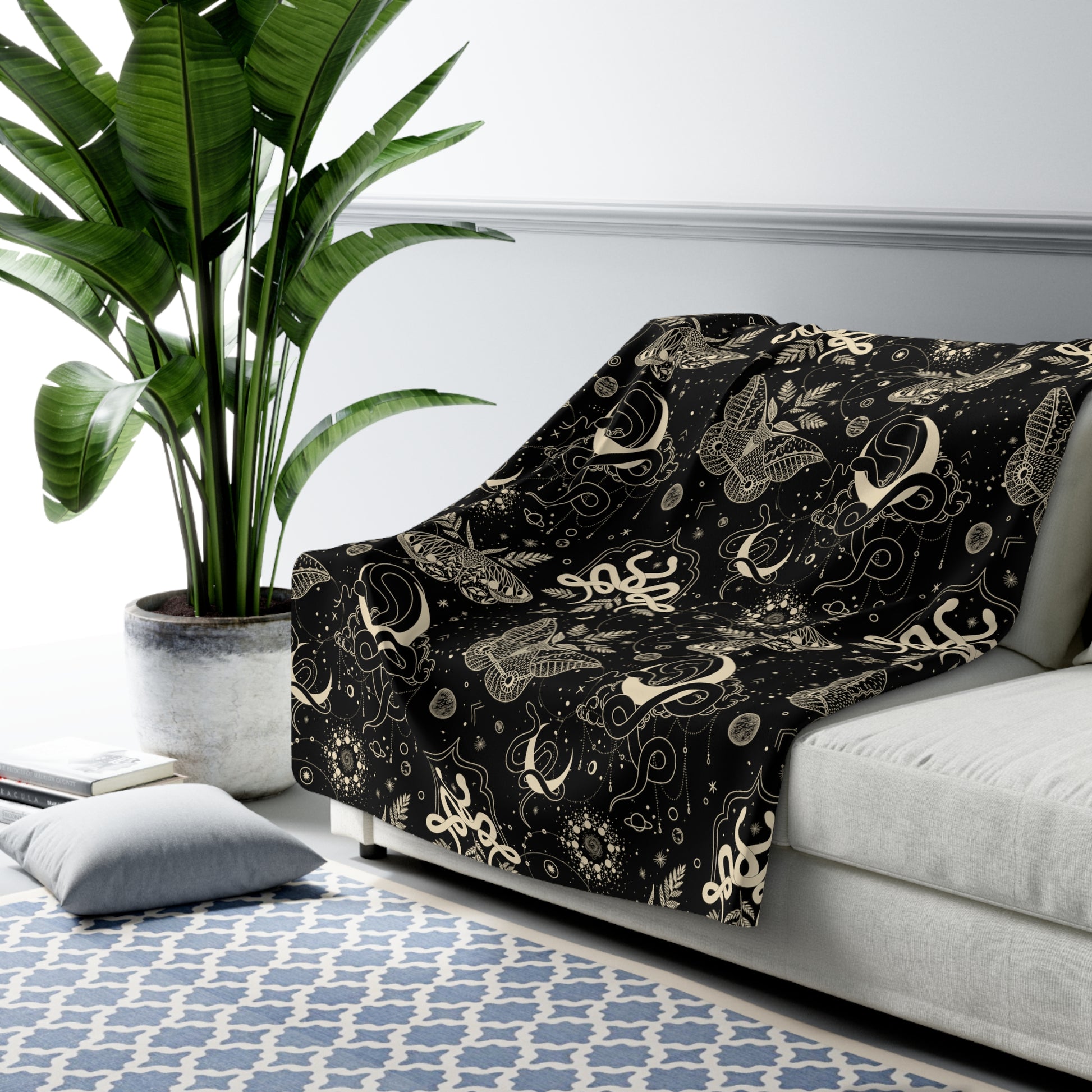 Celestial Snakes and night Moth Sherpa Fleece Blanket - Uranus House