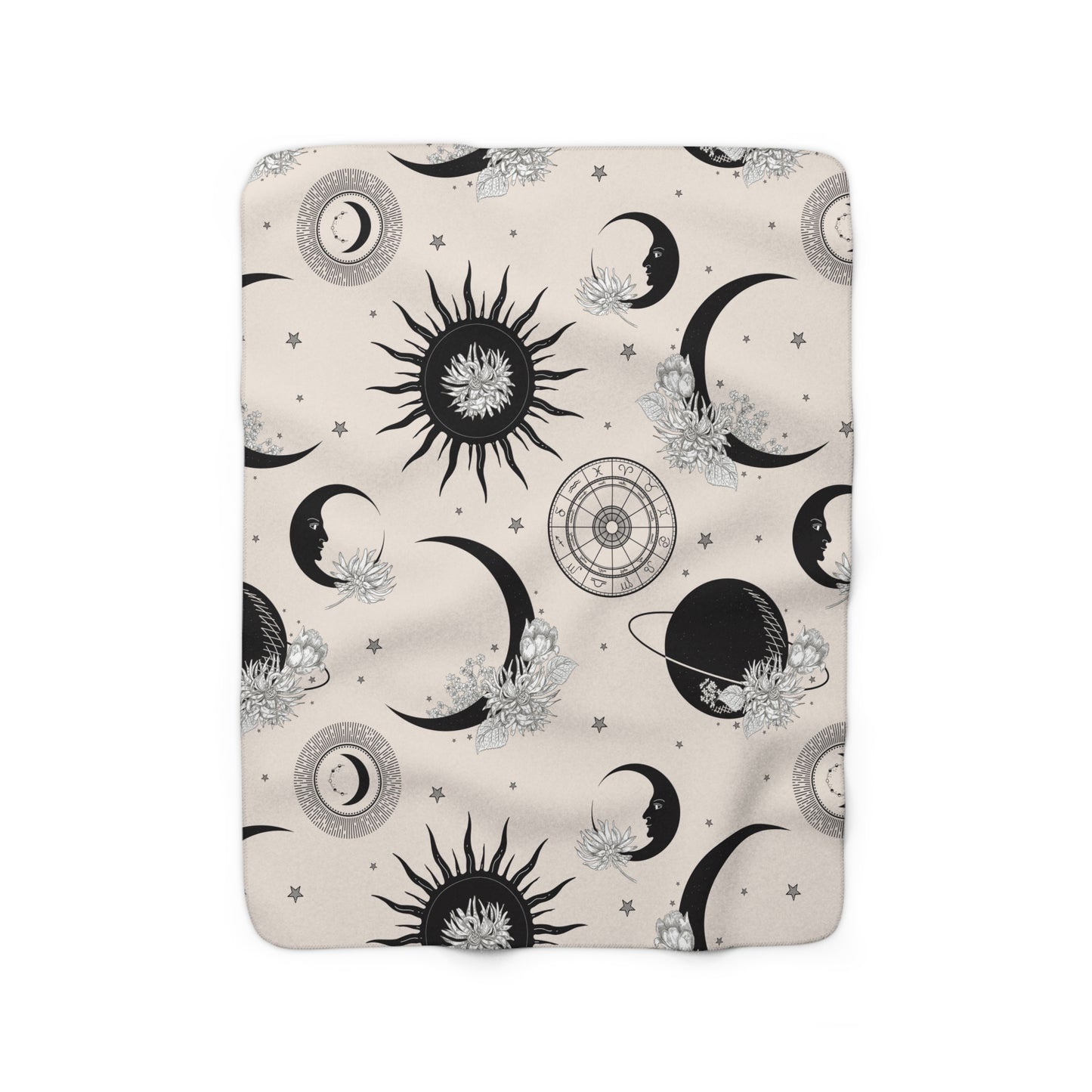 Celestial Sun and Moon Zodiac witchy Sherpa Fleece Blanket - Uranus House