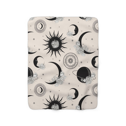 Celestial Sun and Moon Zodiac witchy Sherpa Fleece Blanket - Uranus House