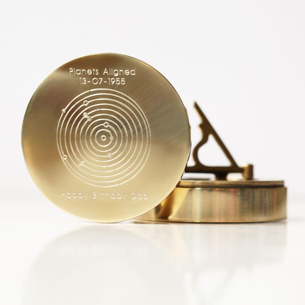 Planets Aligned Personalised Brass Sundial Compass