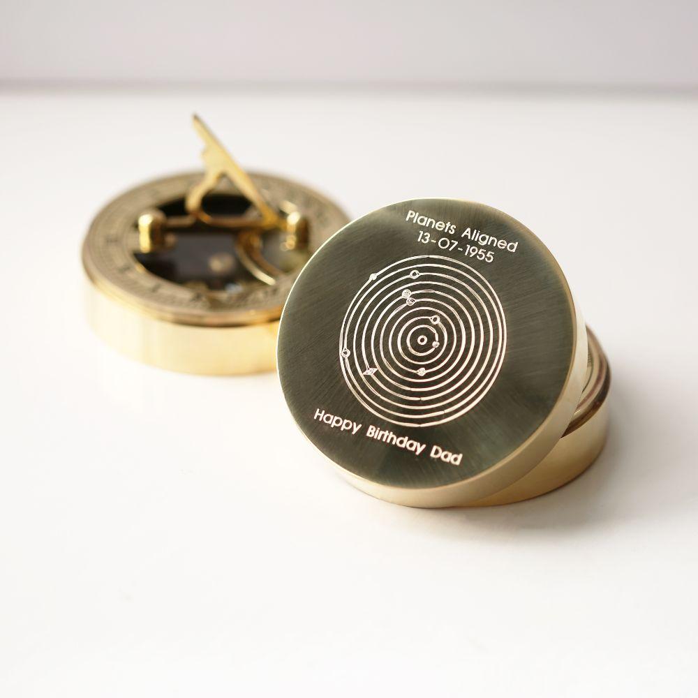 Planets Aligned Personalised Brass Sundial Compass