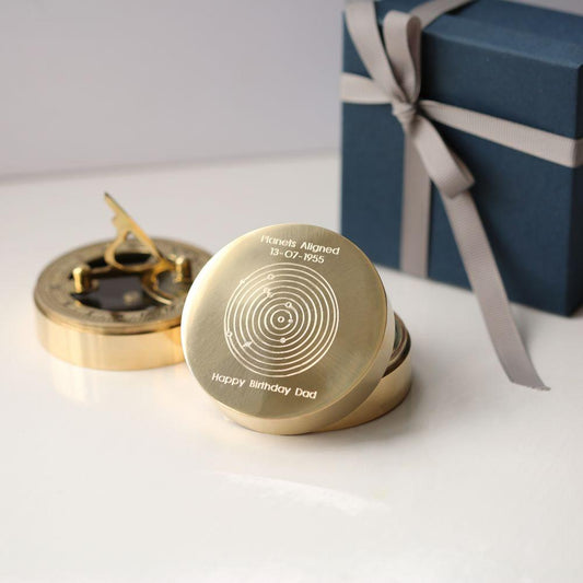 Planets Aligned Personalised Brass Sundial Compass