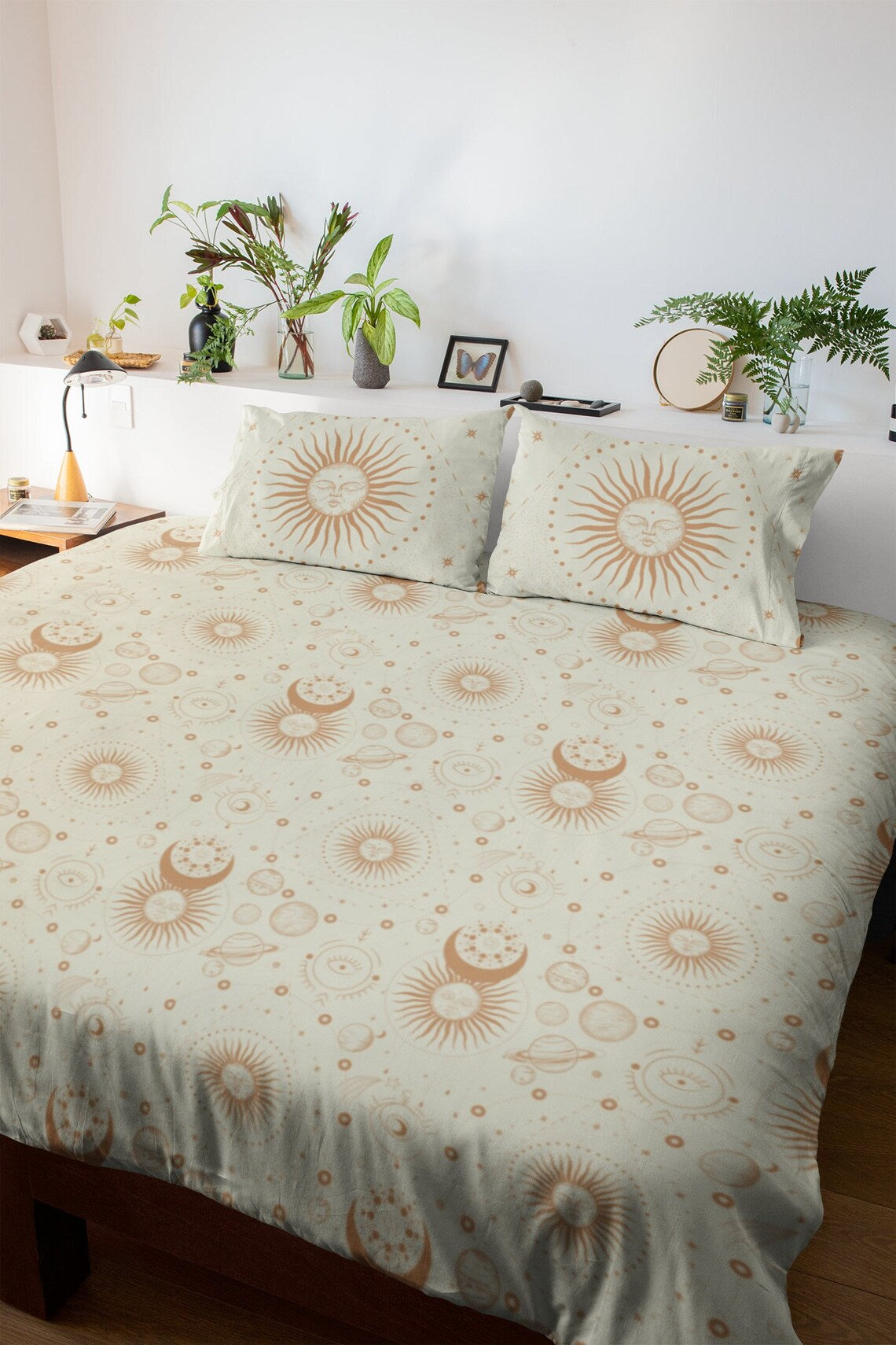 Celestial Sun and Moon cream Microfiber Duvet Cover