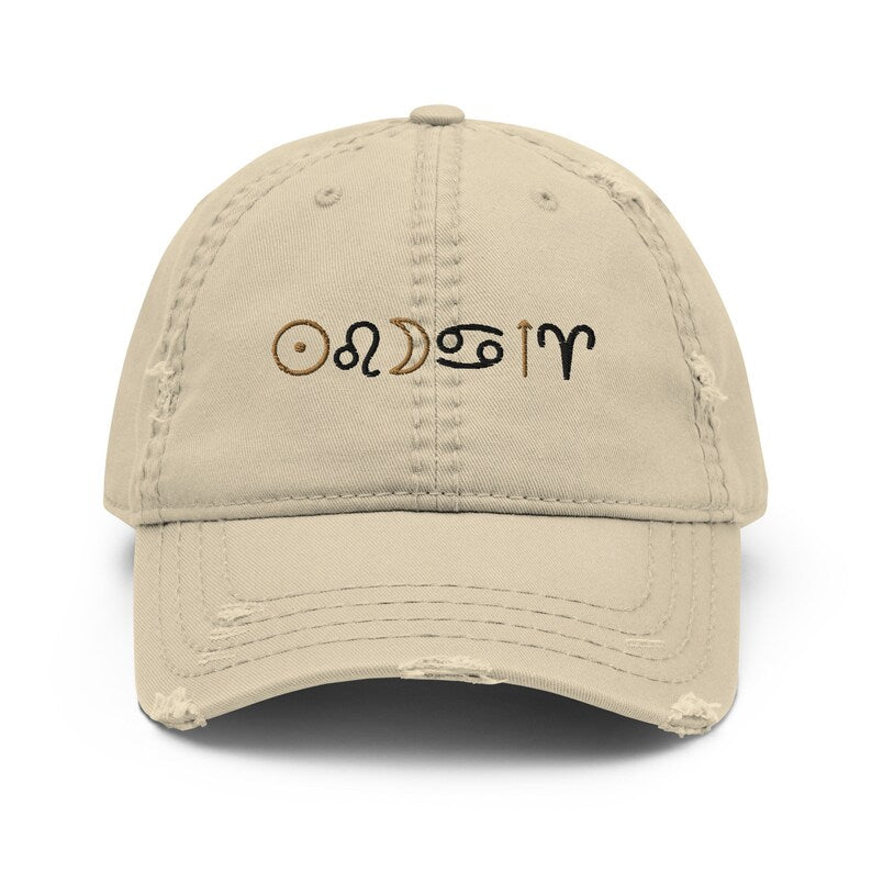 Big 3 Zodiac embroidered Distressed Dad Hat